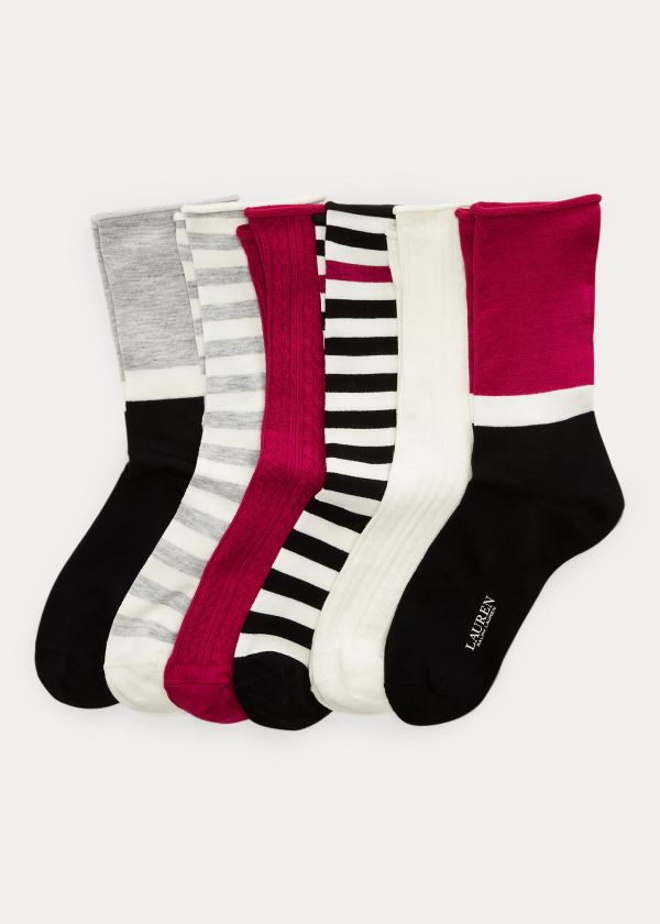 Skarpetki Ralph Lauren Striped Roll-Top Sock 6-Pack Damskie Kolorowe | ZSJF2728