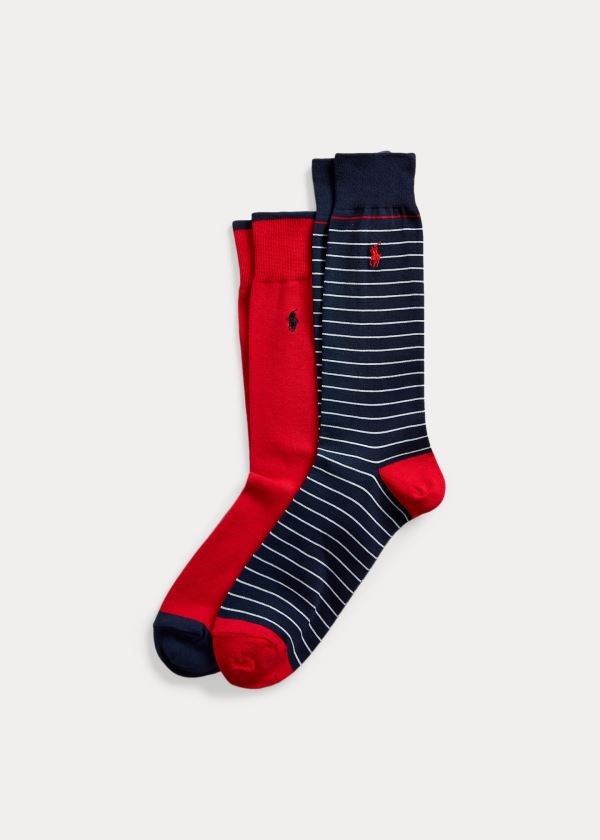 Skarpetki Ralph Lauren Striped & Solid Sock 2-Pack Męskie Granatowe | VLUC6672