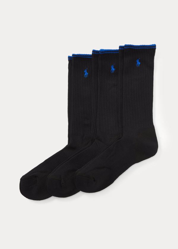 Skarpetki Ralph Lauren Tech Athletic Crew Sock 3-Pack Męskie Czarne | EKGD2490