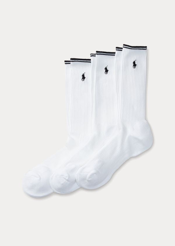 Skarpetki Ralph Lauren Tech Athletic Crew Sock 3-Pack Męskie Białe | ZPBH3377