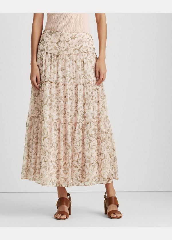 Spódnice Ralph Lauren Floral Tiered Georgette Skirt Damskie Różowe Kolorowe | CITR8110