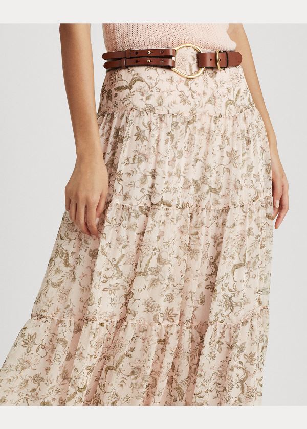 Spódnice Ralph Lauren Floral Tiered Georgette Skirt Damskie Różowe Kolorowe | CITR8110