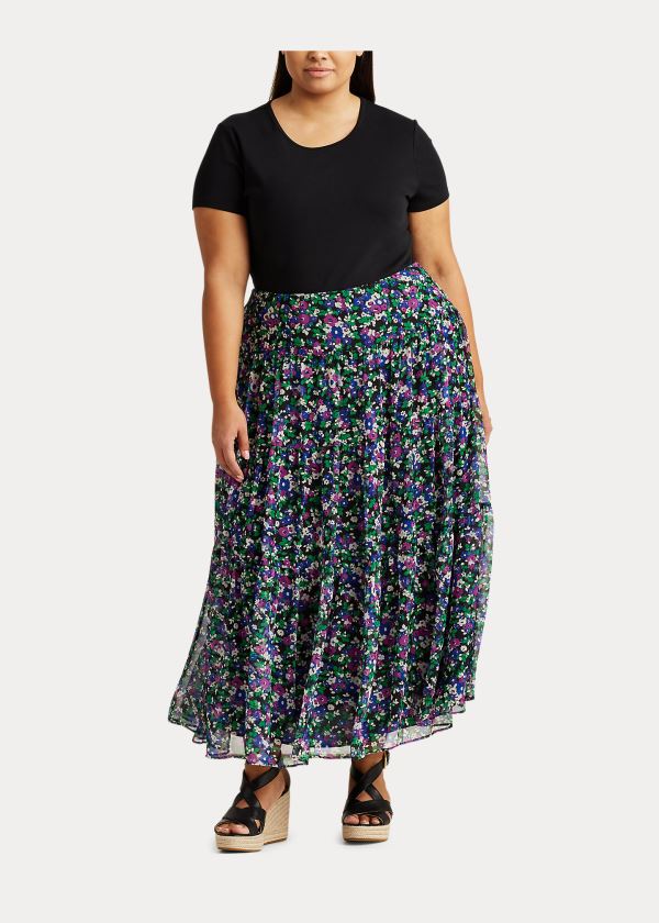 Spódnice Ralph Lauren Floral Tiered Peasant Skirt Damskie Czarne Kolorowe | CTUR8699