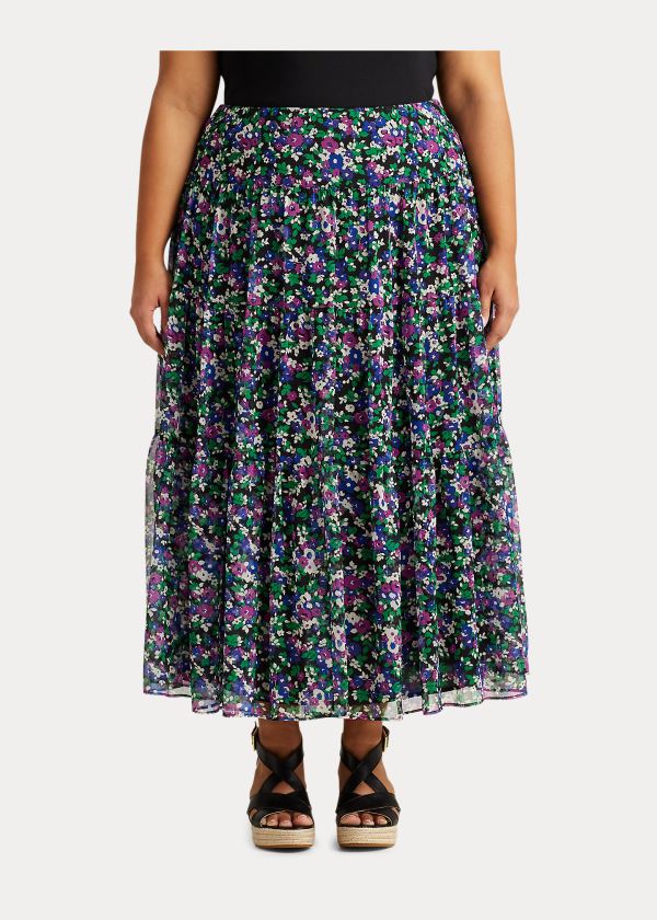 Spódnice Ralph Lauren Floral Tiered Peasant Skirt Damskie Czarne Kolorowe | CTUR8699