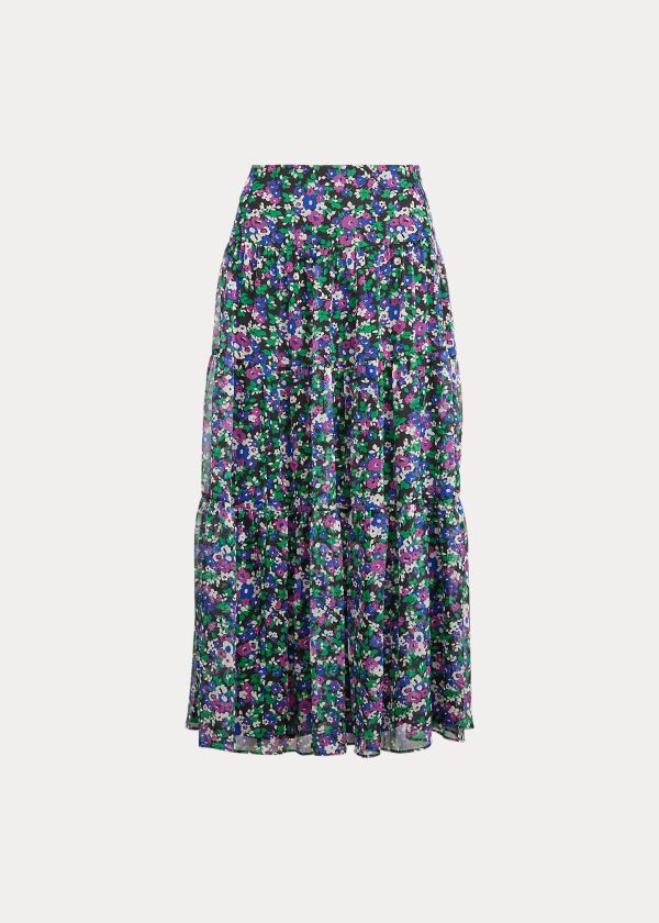 Spódnice Ralph Lauren Floral Tiered Peasant Skirt Damskie Czarne Kolorowe | WTRQ4159