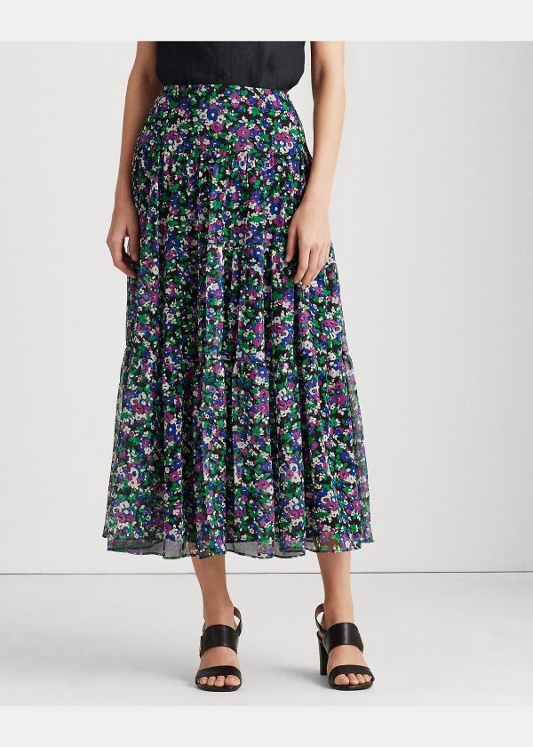 Spódnice Ralph Lauren Floral Tiered Peasant Skirt Damskie Czarne Kolorowe | WTRQ4159