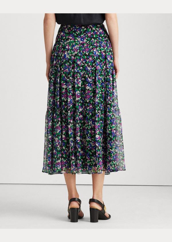 Spódnice Ralph Lauren Floral Tiered Peasant Skirt Damskie Czarne Kolorowe | WTRQ4159