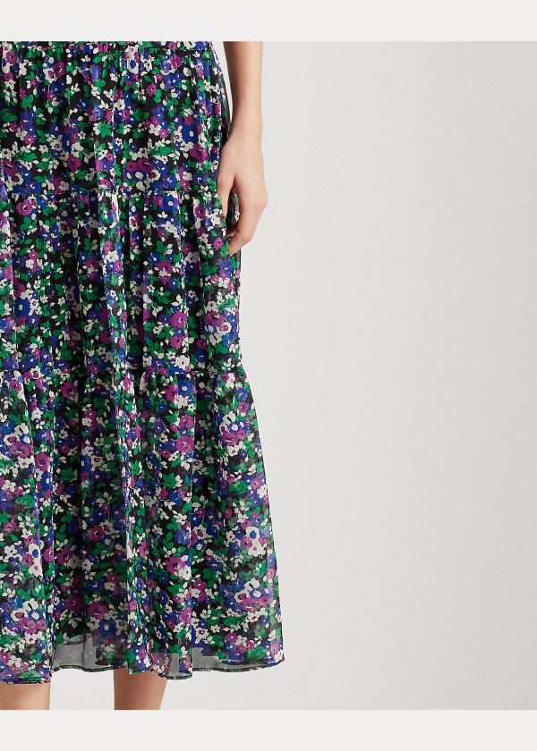 Spódnice Ralph Lauren Floral Tiered Peasant Skirt Damskie Czarne Kolorowe | WTRQ4159