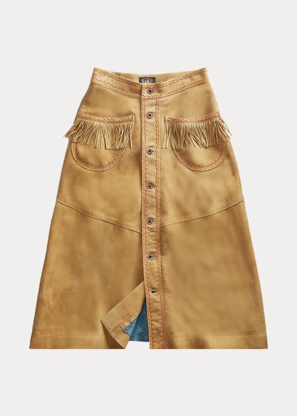 Spódnice Ralph Lauren Fringe Suede Skirt Damskie Brązowe | RHGX3912