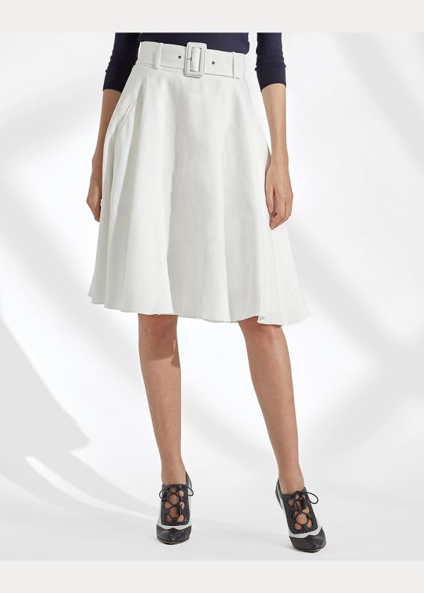 Spódnice Ralph Lauren Madelyn Linen Skirt Damskie Białe | NMRX2931