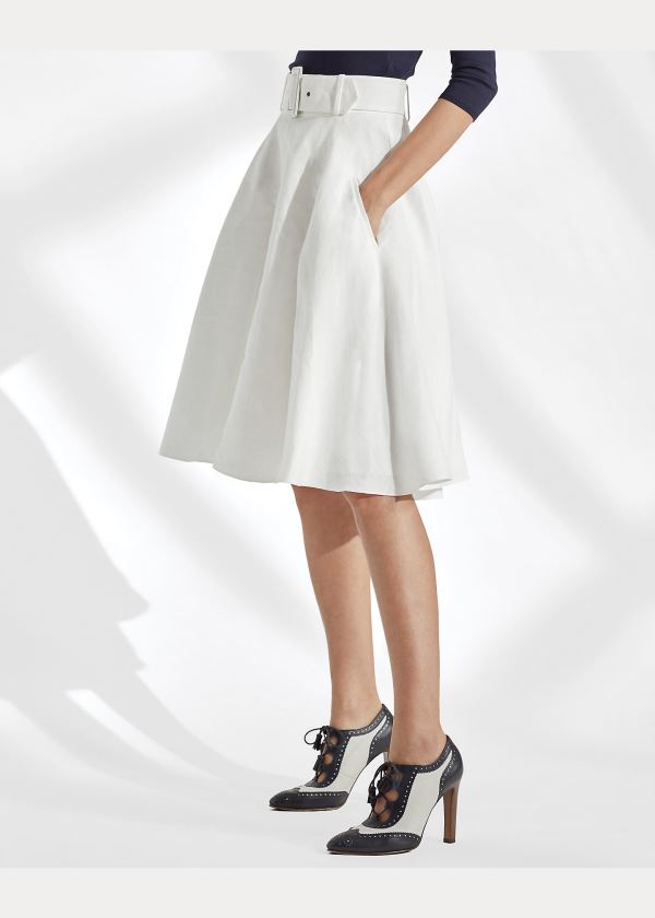 Spódnice Ralph Lauren Madelyn Linen Skirt Damskie Białe | NMRX2931