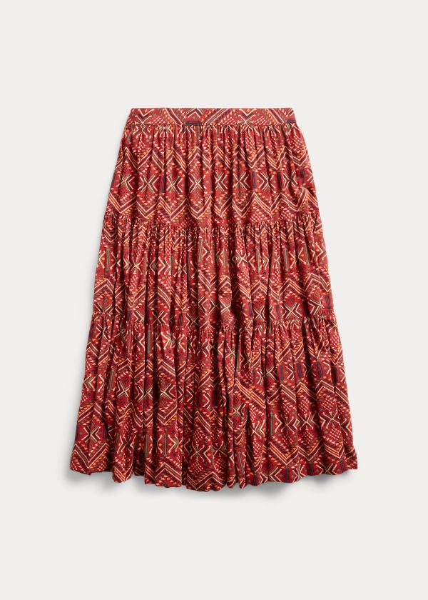 Spódnice Ralph Lauren Print Cotton Voile Skirt Damskie Czerwone Kolorowe | JLTO1044