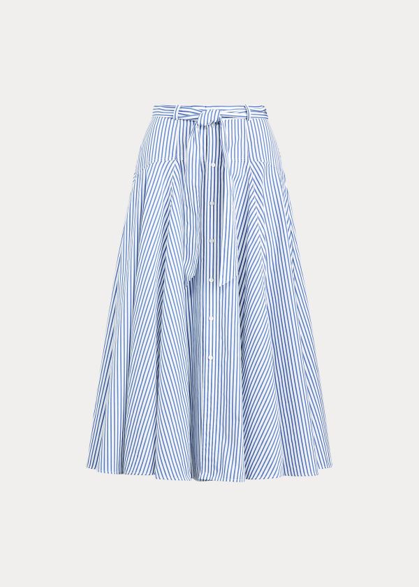 Spódnice Ralph Lauren Striped Cotton A-Line Skirt Damskie Białe Niebieskie | ZDUS1919