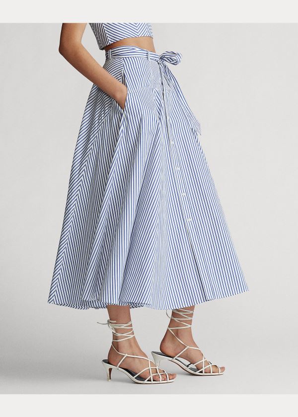 Spódnice Ralph Lauren Striped Cotton A-Line Skirt Damskie Białe Niebieskie | ZDUS1919