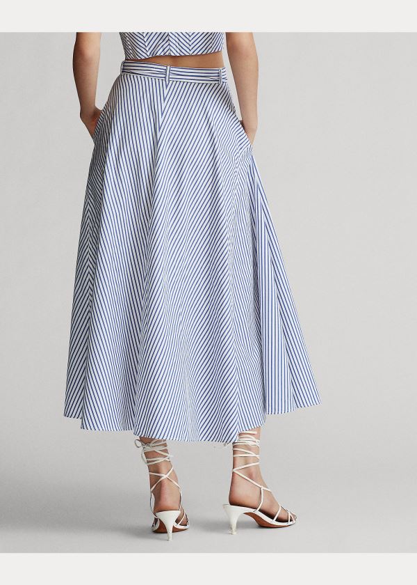 Spódnice Ralph Lauren Striped Cotton A-Line Skirt Damskie Białe Niebieskie | ZDUS1919