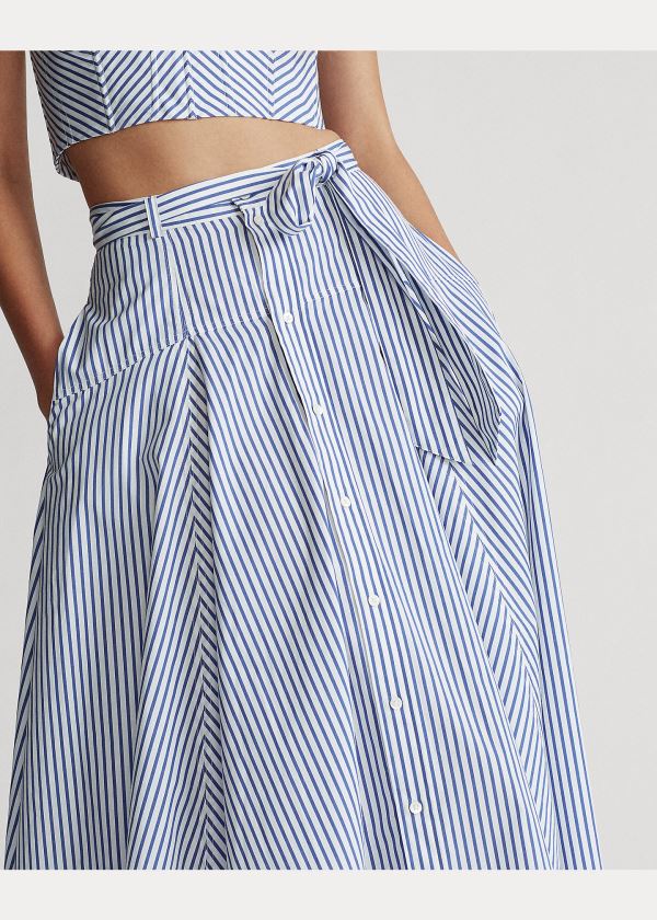 Spódnice Ralph Lauren Striped Cotton A-Line Skirt Damskie Białe Niebieskie | ZDUS1919