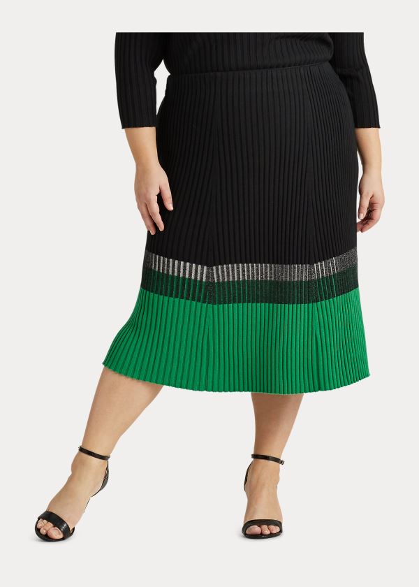 Spódnice Ralph Lauren Three-Tone Ribbed Skirt Damskie Czarne Kremowe Zielone | EPOS3187