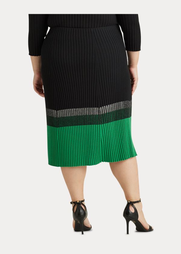 Spódnice Ralph Lauren Three-Tone Ribbed Skirt Damskie Czarne Kremowe Zielone | EPOS3187