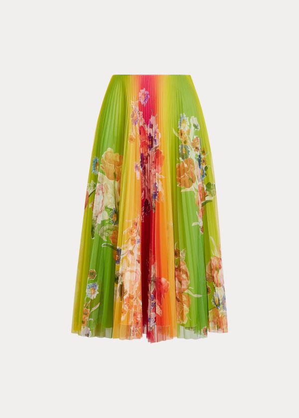 Spódnice Ralph Lauren Trivelas Floral Pleated Skirt Damskie Różowe Żółte Kolorowe | XVIK9463