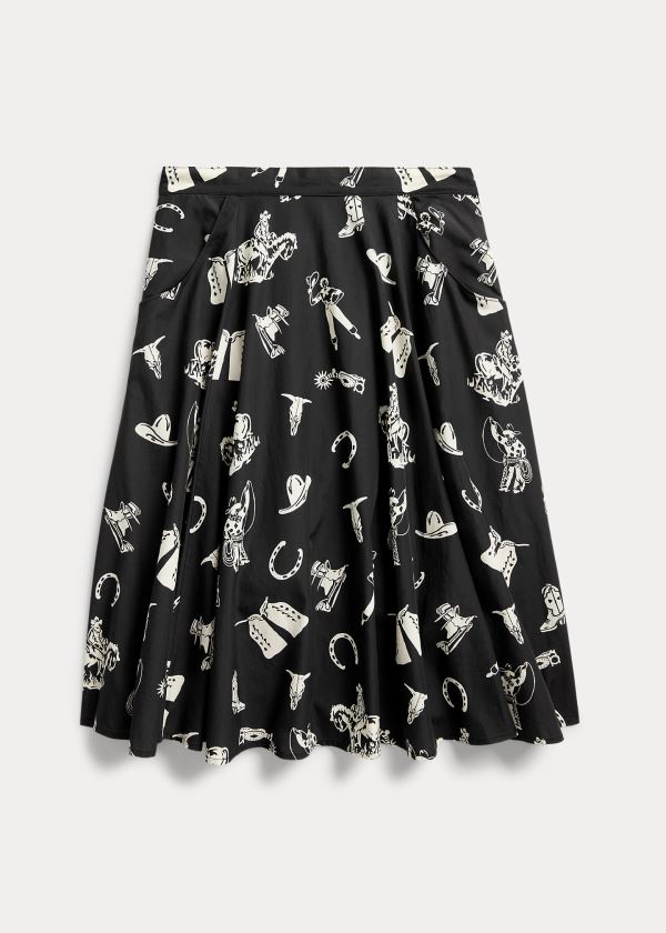 Spódnice Ralph Lauren Western-Print Flared Skirt Damskie Czarne Kremowe | RHWB5047