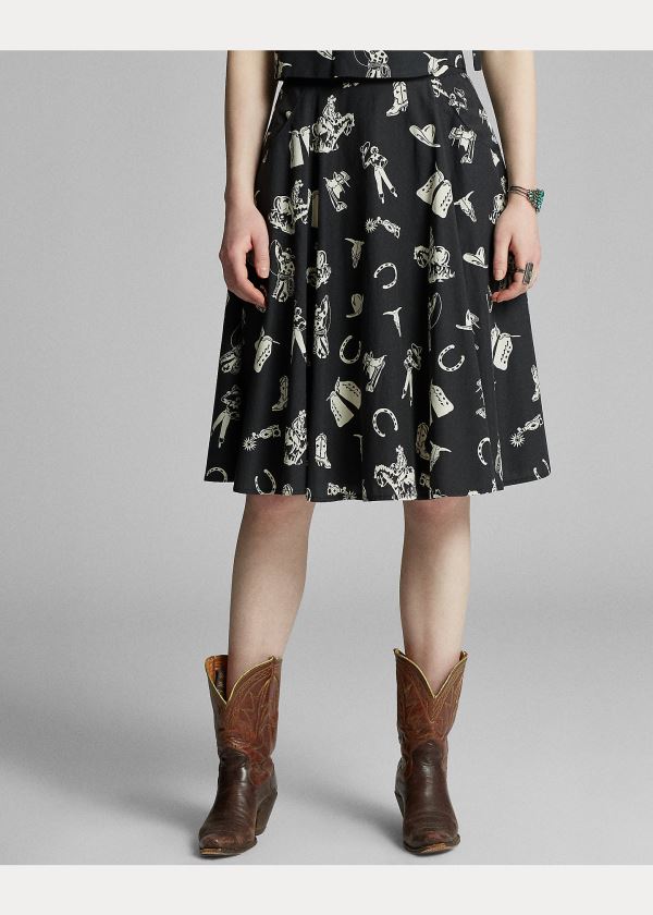 Spódnice Ralph Lauren Western-Print Flared Skirt Damskie Czarne Kremowe | RHWB5047