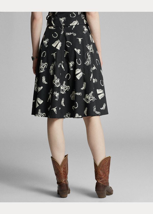 Spódnice Ralph Lauren Western-Print Flared Skirt Damskie Czarne Kremowe | RHWB5047