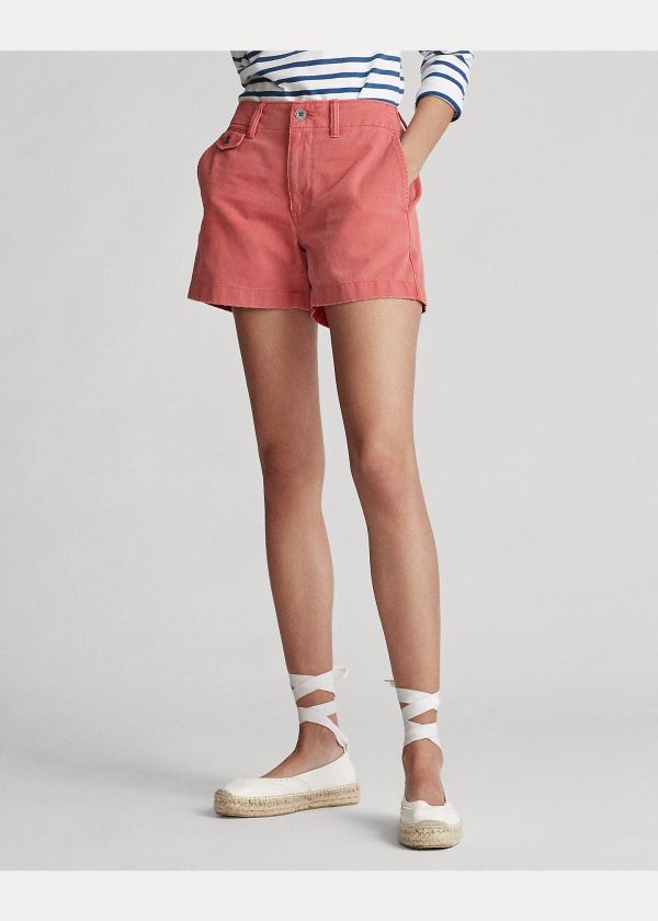 Spodenki Ralph Lauren Cotton Chino Short Damskie Czerwone | LZDM4398