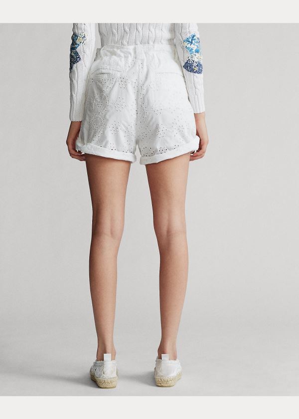 Spodenki Ralph Lauren Eyelet Cotton Short Damskie Białe | IYLS1218