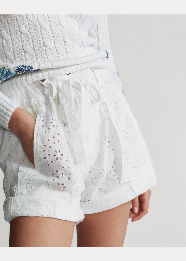 Spodenki Ralph Lauren Eyelet Cotton Short Damskie Białe | IYLS1218