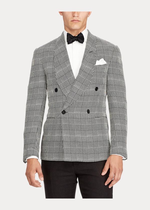 Spodenki Ralph Lauren Handmade Plaid Dinner Jacket Męskie Czarne Białe | JPMR4883