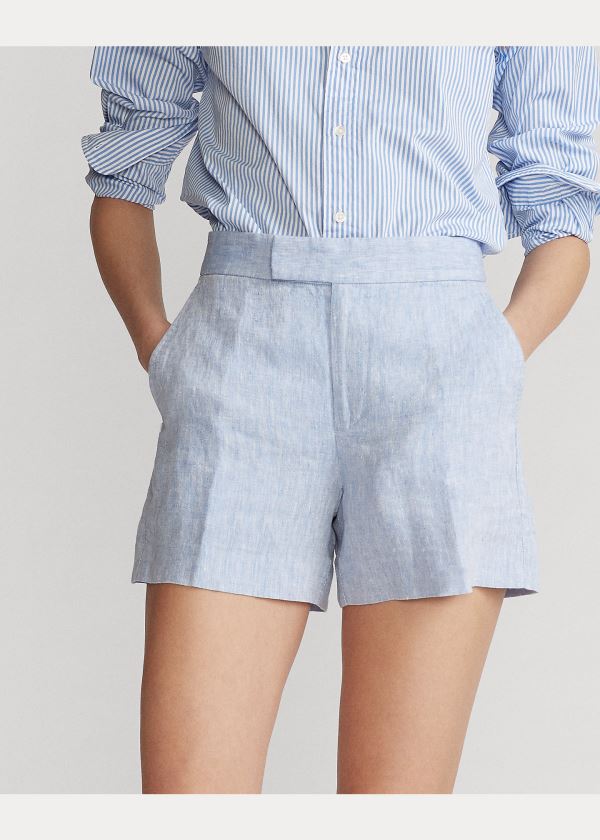 Spodenki Ralph Lauren Linen Short Damskie Głęboka Niebieskie | GSHB8368