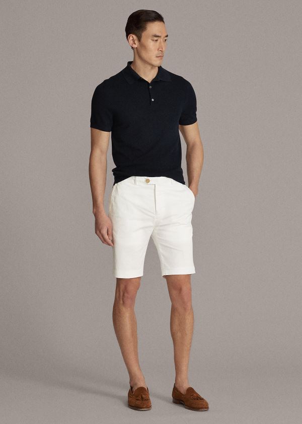 Spodenki Ralph Lauren Slim Fit Stretch Chino Short Męskie Białe | FQFJ8335