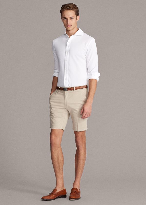 Spodenki Ralph Lauren Slim Fit Stretch Chino Short Męskie Khaki | WKFN5072