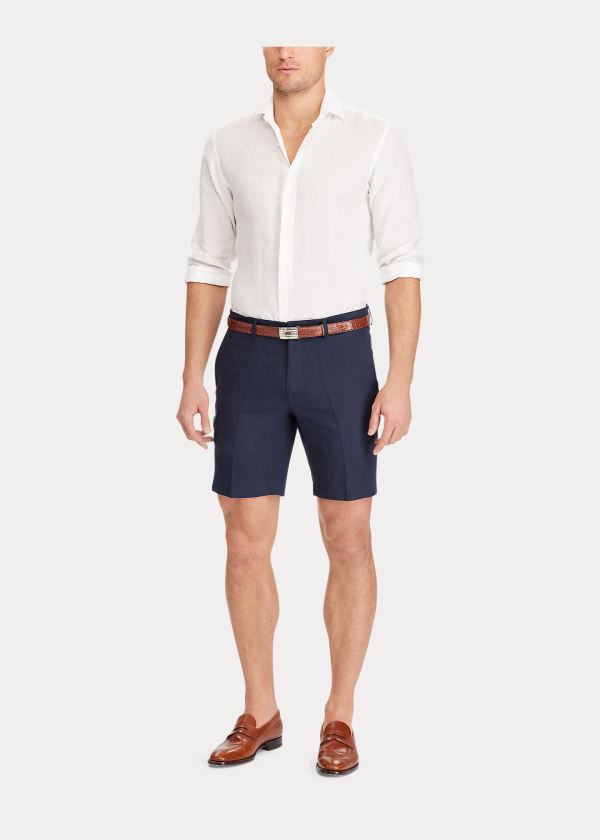 Spodenki Ralph Lauren Straight Fit Linen Short Męskie Granatowe | IIVS1137