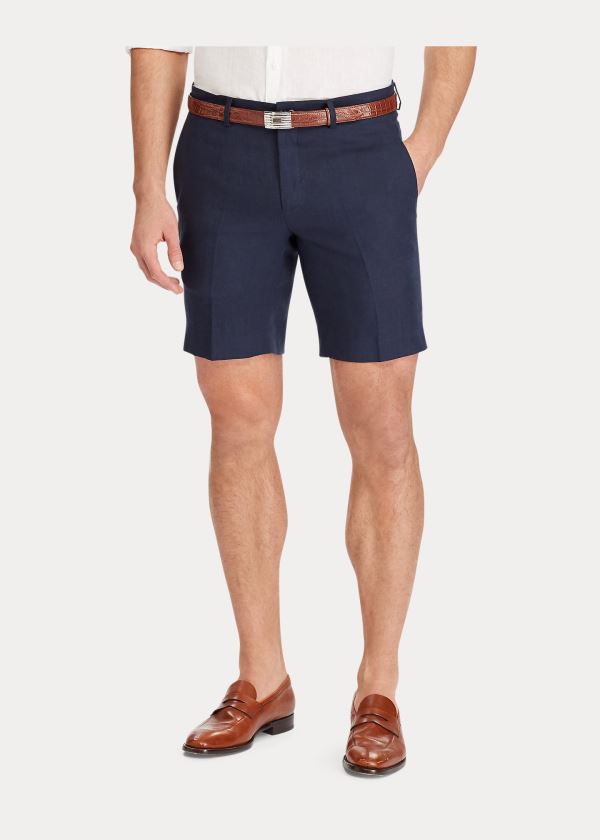 Spodenki Ralph Lauren Straight Fit Linen Short Męskie Granatowe | IIVS1137