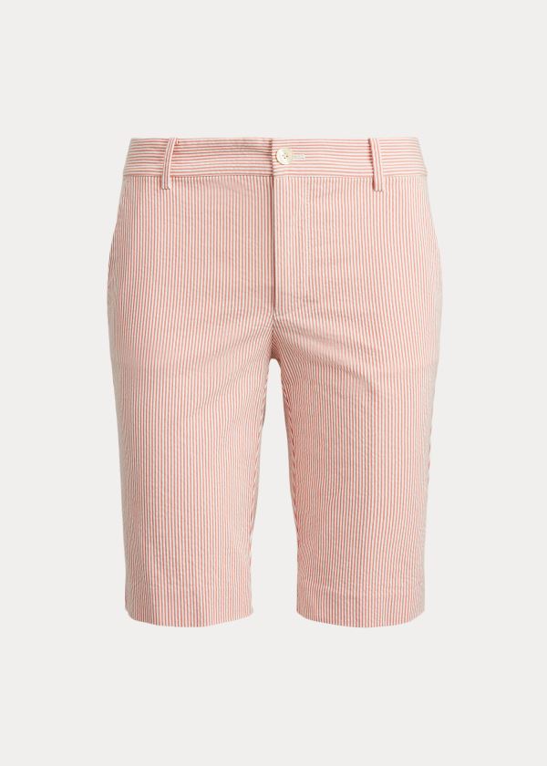 Spodenki Ralph Lauren Stretch Seersucker Short Damskie Czerwone Białe | NPYJ8424