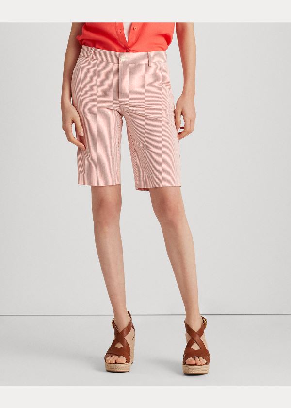 Spodenki Ralph Lauren Stretch Seersucker Short Damskie Czerwone Białe | NPYJ8424