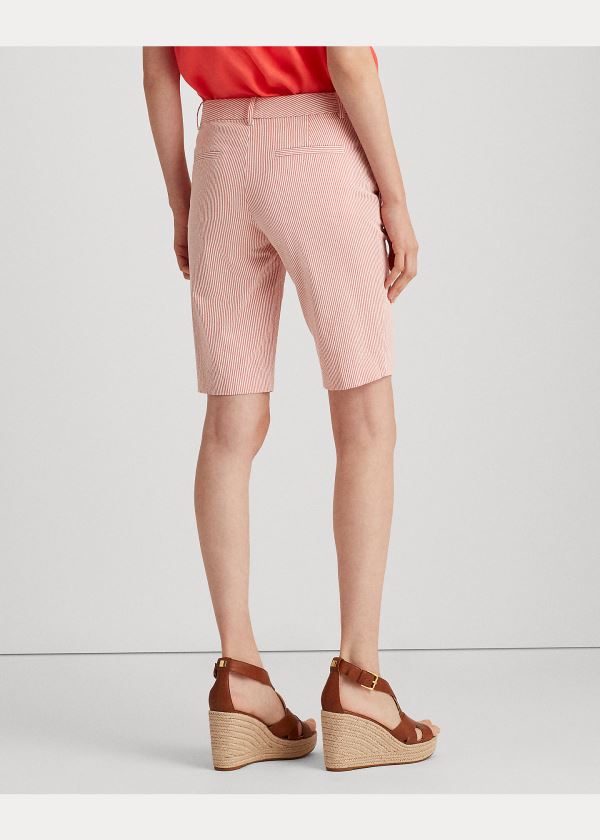 Spodenki Ralph Lauren Stretch Seersucker Short Damskie Czerwone Białe | NPYJ8424