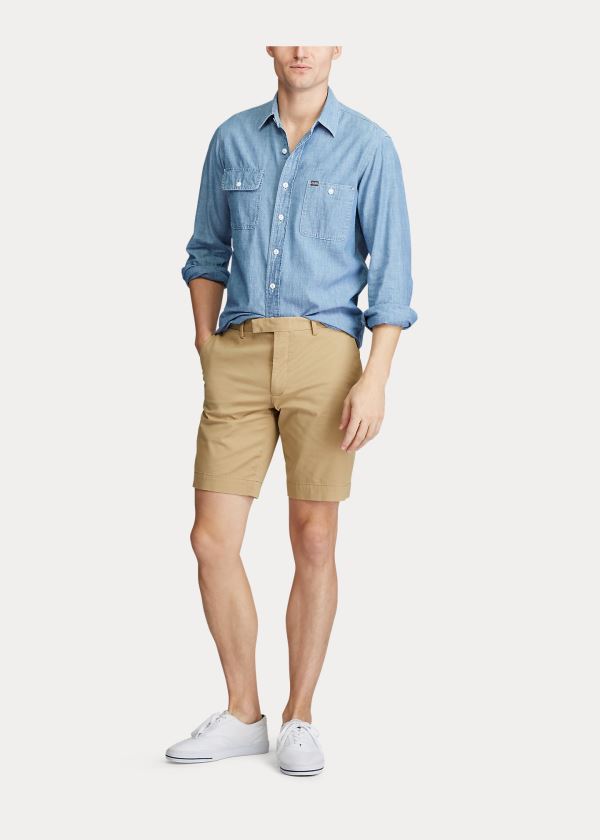 Spodenki Ralph Lauren Stretch Slim Fit Twill Short Męskie Brązowe | JDUW0908