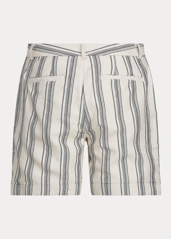 Spodenki Ralph Lauren Striped Linen-Twill Short Damskie Kremowe Kolorowe | ADRH0632