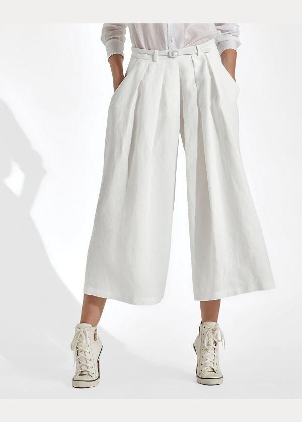 Spodnie Ralph Lauren Adrianna Linen Wide-Leg Pant Damskie Białe | PULV3609