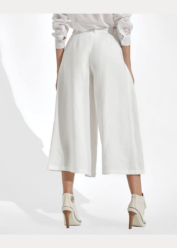 Spodnie Ralph Lauren Adrianna Linen Wide-Leg Pant Damskie Białe | PULV3609