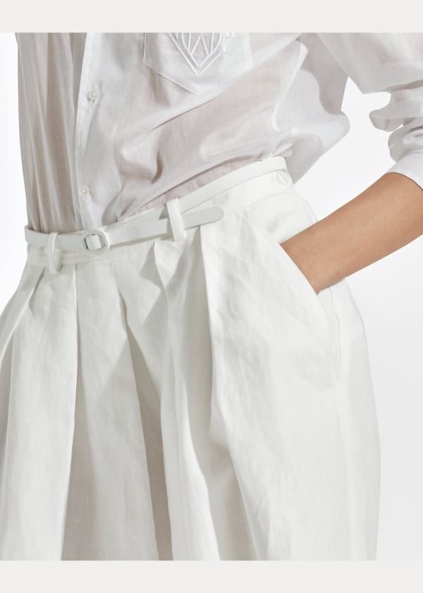 Spodnie Ralph Lauren Adrianna Linen Wide-Leg Pant Damskie Białe | PULV3609