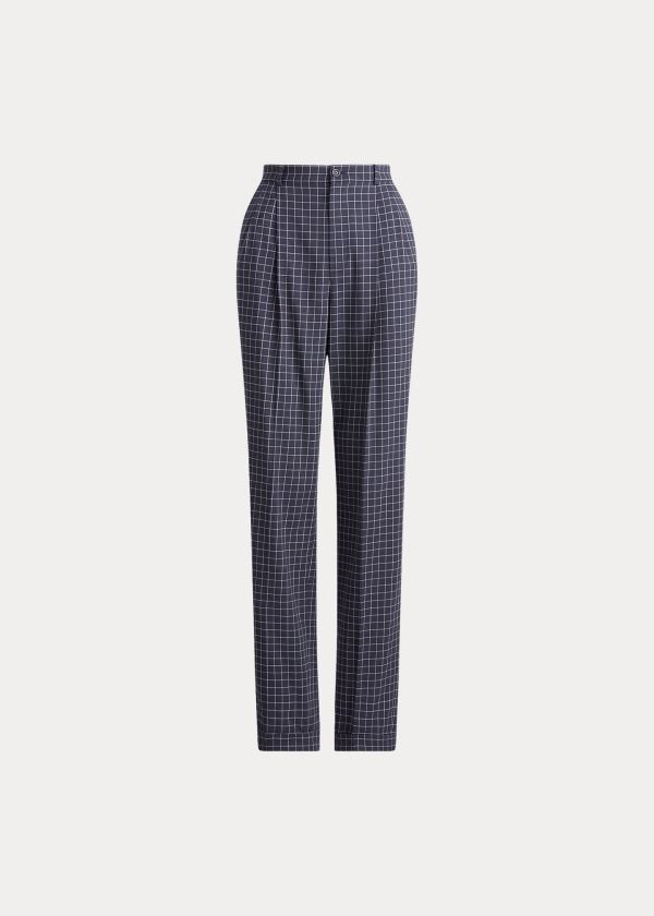 Spodnie Ralph Lauren Andela Checked Wool Pant Damskie Granatowe Kremowe | PSLF3120