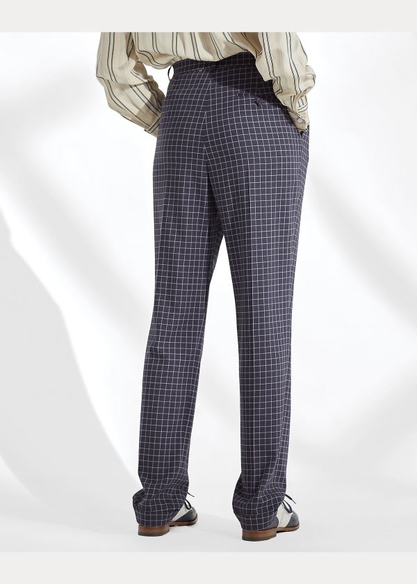 Spodnie Ralph Lauren Andela Checked Wool Pant Damskie Granatowe Kremowe | PSLF3120