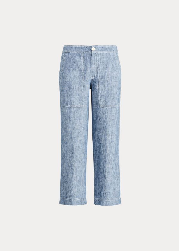 Spodnie Ralph Lauren Chambray Wide-Leg Linen Pant Damskie Niebieskie | SQIE9346