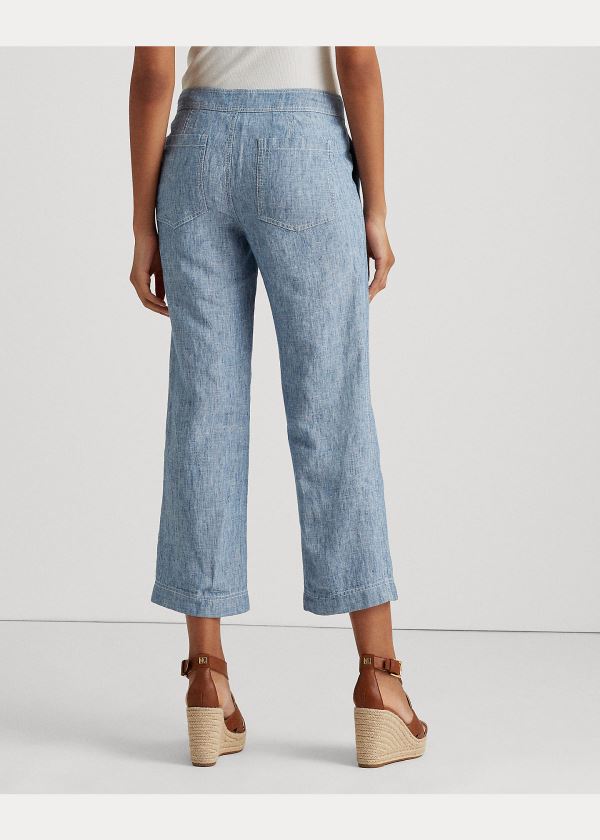 Spodnie Ralph Lauren Chambray Wide-Leg Linen Pant Damskie Niebieskie | SQIE9346