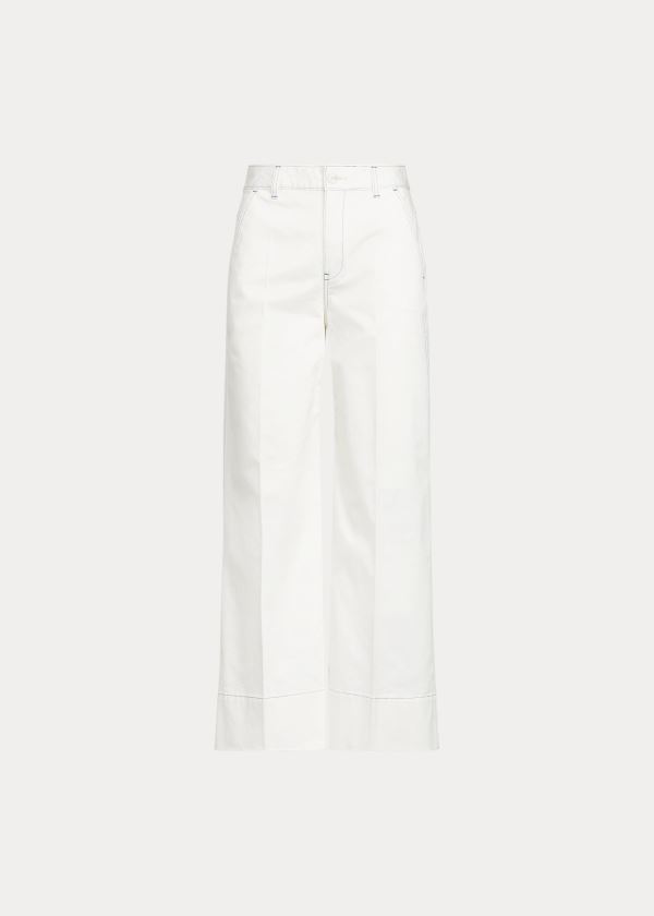 Spodnie Ralph Lauren Cotton-Blend Wide-Leg Pant Damskie Głęboka Białe | SBIH3247