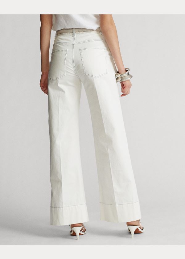 Spodnie Ralph Lauren Cotton-Blend Wide-Leg Pant Damskie Głęboka Białe | SBIH3247