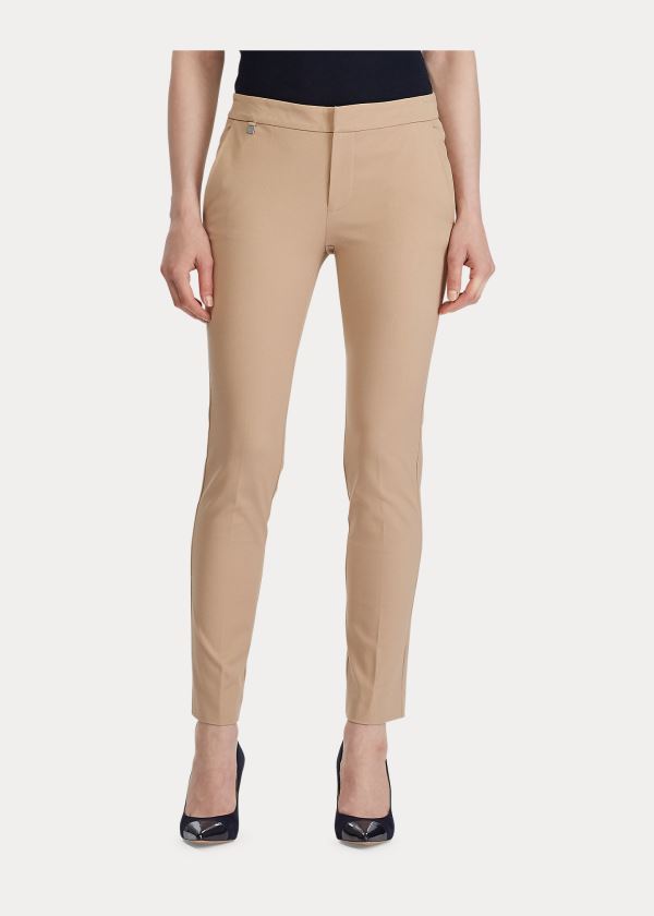 Spodnie Ralph Lauren Cotton Twill Skinny Ankle Pant Damskie Brązowe | ZYVR5514